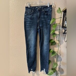 KanCan Jay High Rise Ankle Skinny Jeans Womens Blue Stretch Fringe Hem